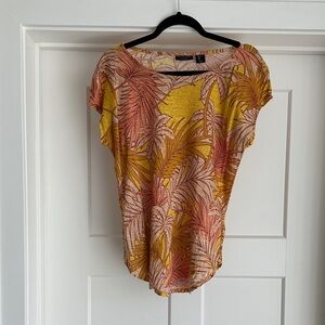 Tahari Yellow and Pink Tropical Short Sleeve Top